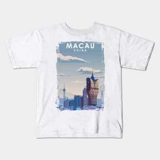 Macau Travel Poster Vintage Minimal Art Print Kids T-Shirt